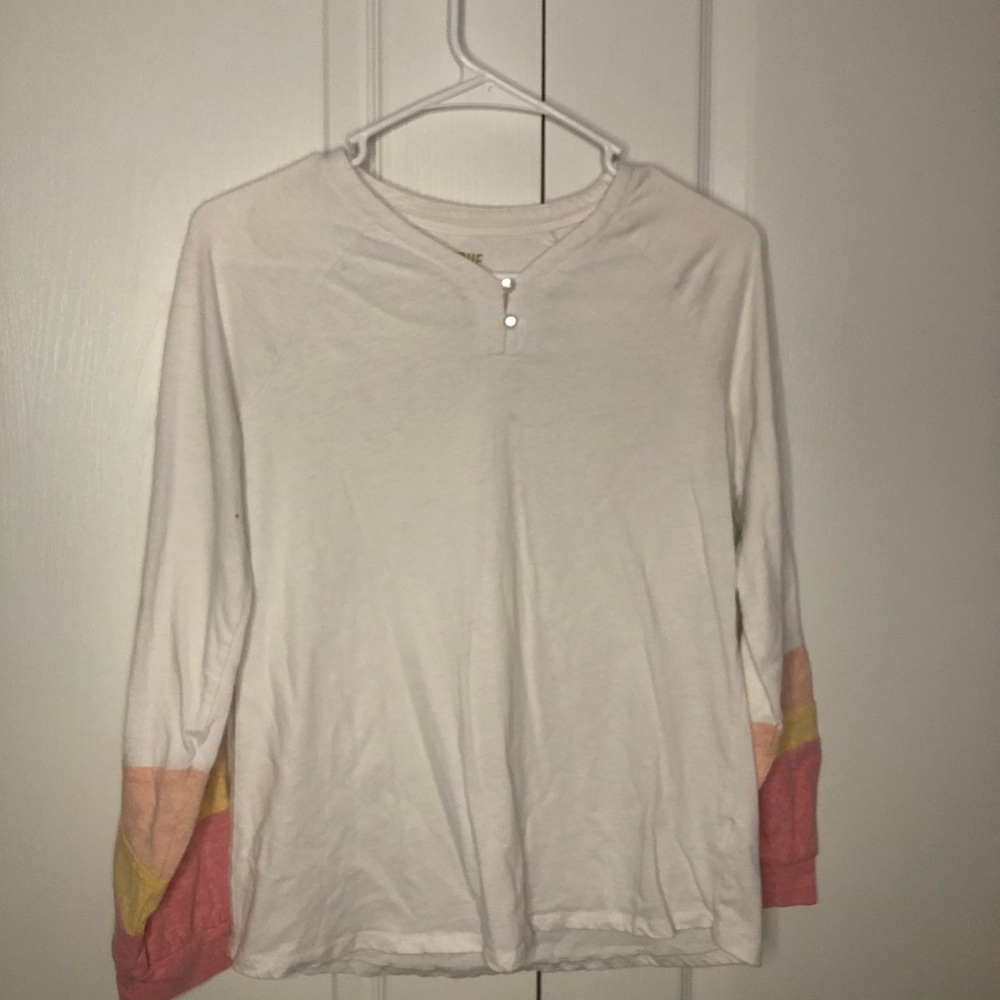 White True Craft shirt with colored sleeves